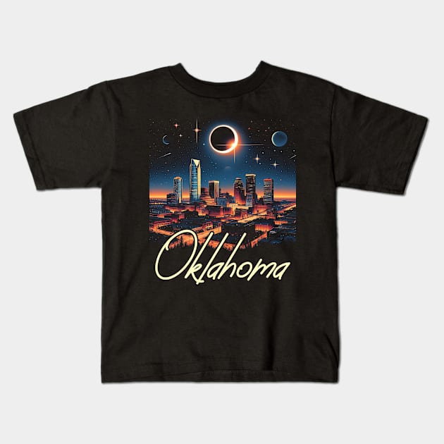 Oklahoma Solar Eclipse 2024 Starry Night, Solar Eclipse 2024 Kids T-Shirt by click2print